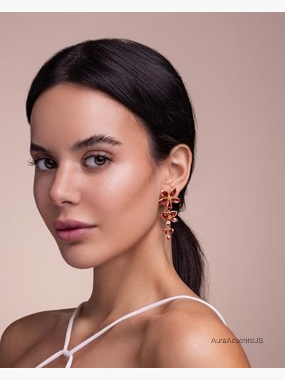 18K Gold Plated Dainty Chunky Enamel Flower Statement Drop Earrings - Picture 2 of 5